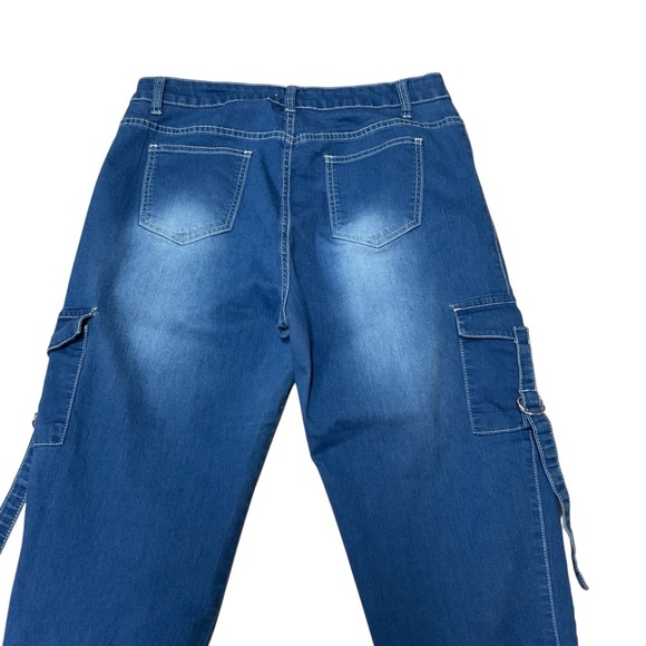VIP Jeans Women's Junior 13 / 31 Denim Joggers Cargo Pocket Elastic Faded Blue - Picture 6 of 6